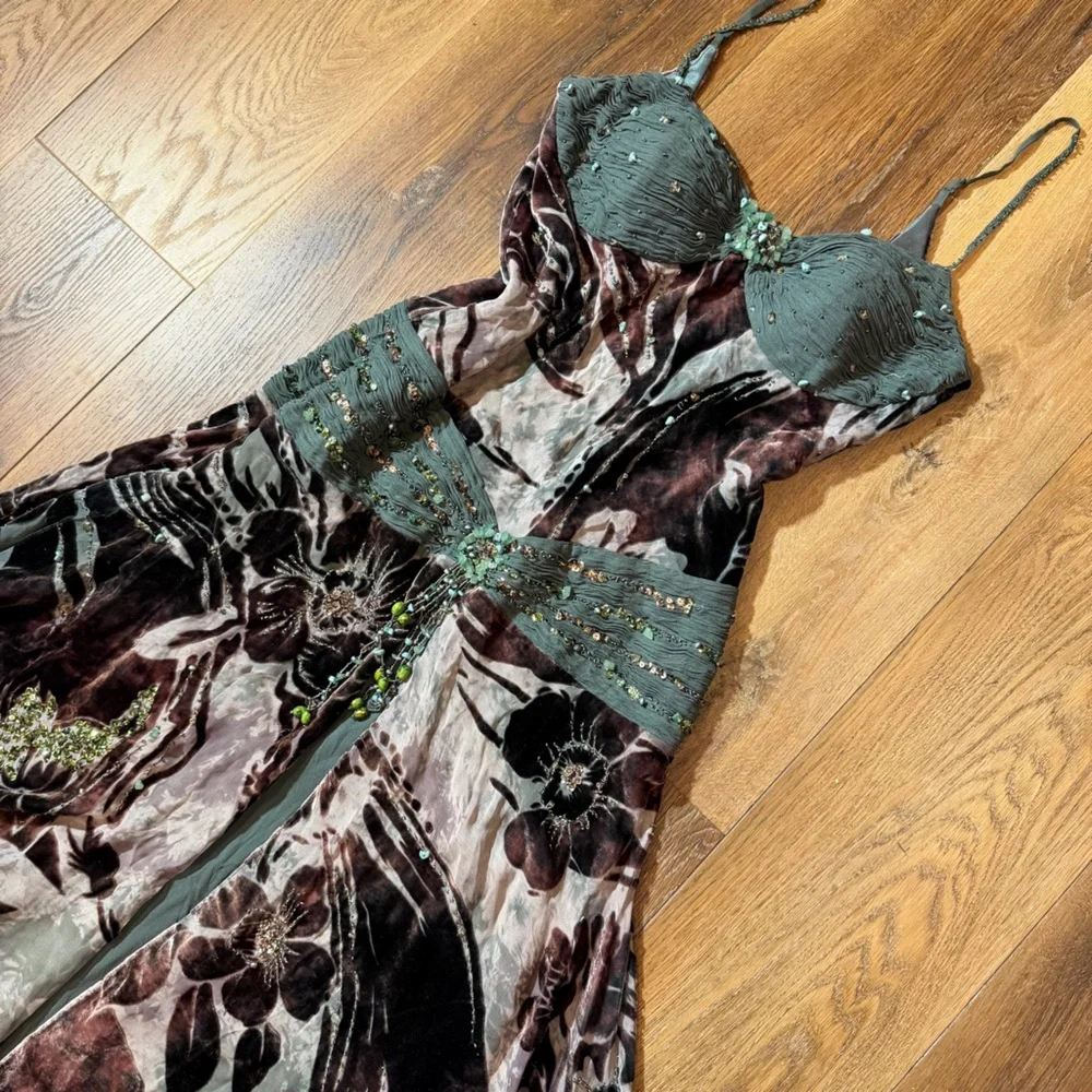 Vintage Y2K Silk Beaded Dress Vintage Drop Waist Vintage Beaded Dress Sue Wong - Picture 17 of 17